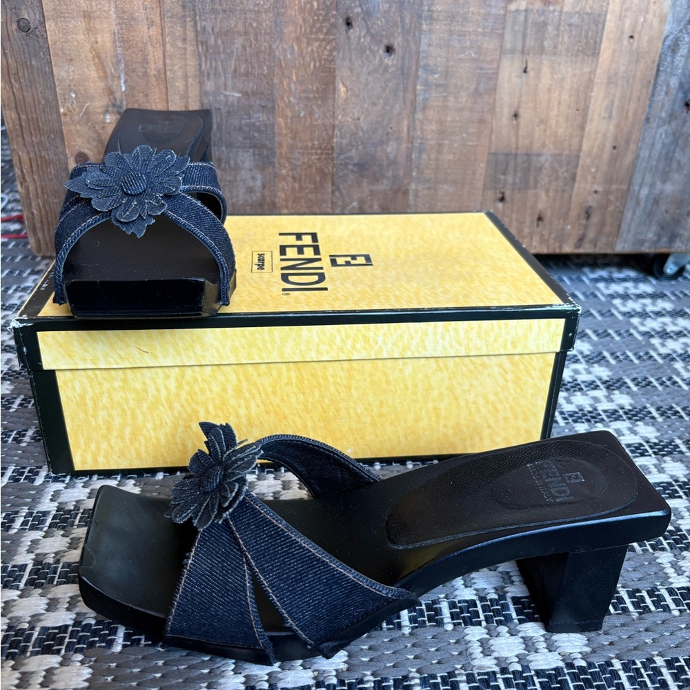 Fendi Women's Black Denim Sandals
